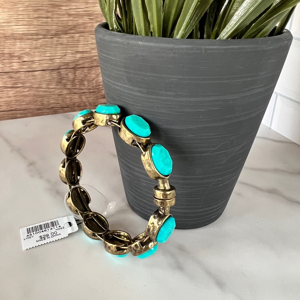 Express Turquoise and Gold Toned Gemstone Magnetic Bracelet - Picture 1 of 5